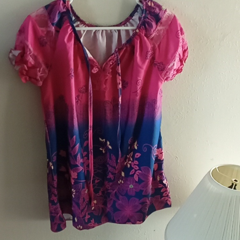 Floral Pink and Blue Blouse
